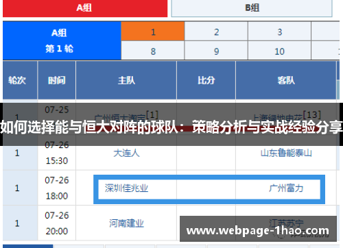 如何选择能与恒大对阵的球队：策略分析与实战经验分享